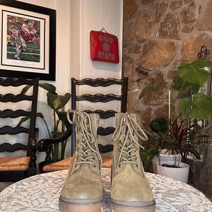 Olive Green Lace-Up Boots